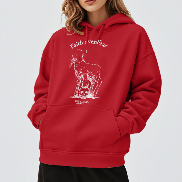 Christianartworkshop Quotation Style Faith Over Fear Lamb Fleece Lined Polyester Hoodie - image 38