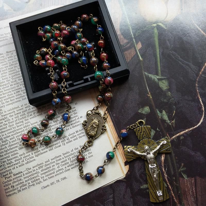 Christianartworkshop Virgin Mary & Crucifix of 6 mm Round Multicolor Stone Alloy Chain Rosary - image 2