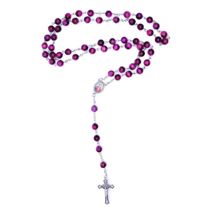 Christianartworkshop Immaculate Heart of Mary & Crucifix of 8 mm Round Purple Stone Alloy Chain Rosary - image 8