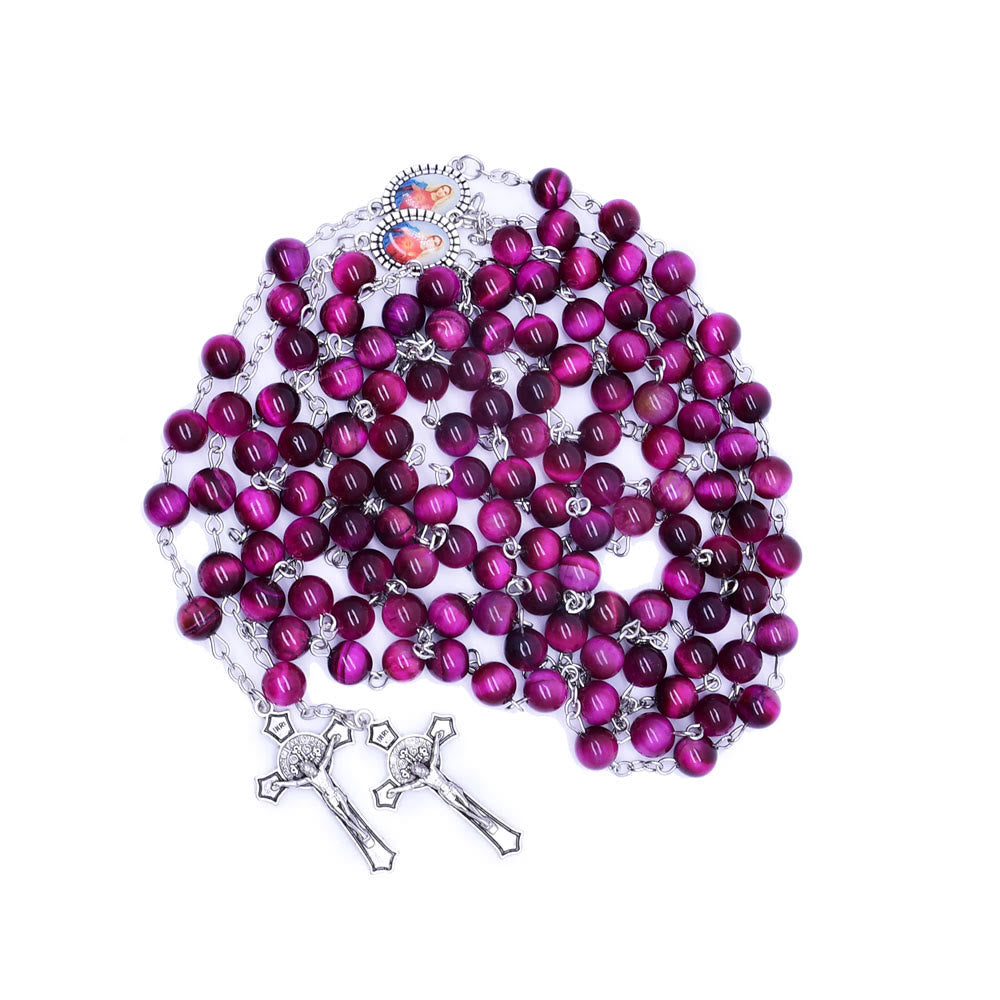 Christianartworkshop Immaculate Heart of Mary & Crucifix of 8 mm Round Purple Stone Alloy Chain Rosary - image 6