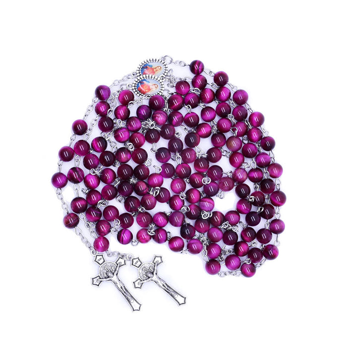 Christianartworkshop Immaculate Heart of Mary & Crucifix of 8 mm Round Purple Stone Alloy Chain Rosary - image 6