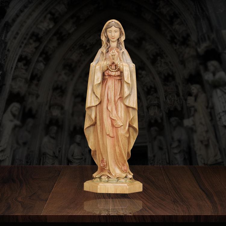 Christianartworkshop Classic Style Crafted Virgin Mary Holding Rosary Wooden Desktop Decorations Ornament - Virgin Mary - image 1
