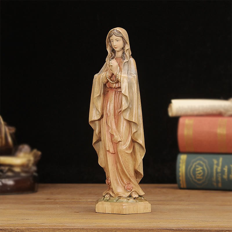 Christianartworkshop Classic Style Crafted Virgin Mary Holding Rosary Wooden Desktop Decorations Ornament - image 2