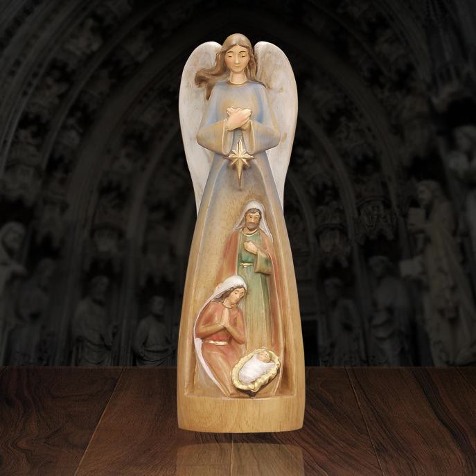 Christianartworkshop Classic Style Crafted Nativity Scene Angel Statue Wooden Desktop Decorations Ornament - image 2