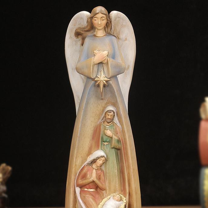 Christianartworkshop Classic Style Crafted Nativity Scene Angel Statue Wooden Desktop Decorations Ornament - image 5