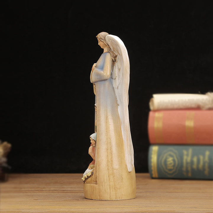 Christianartworkshop Classic Style Crafted Nativity Scene Angel Statue Wooden Desktop Decorations Ornament - image 3