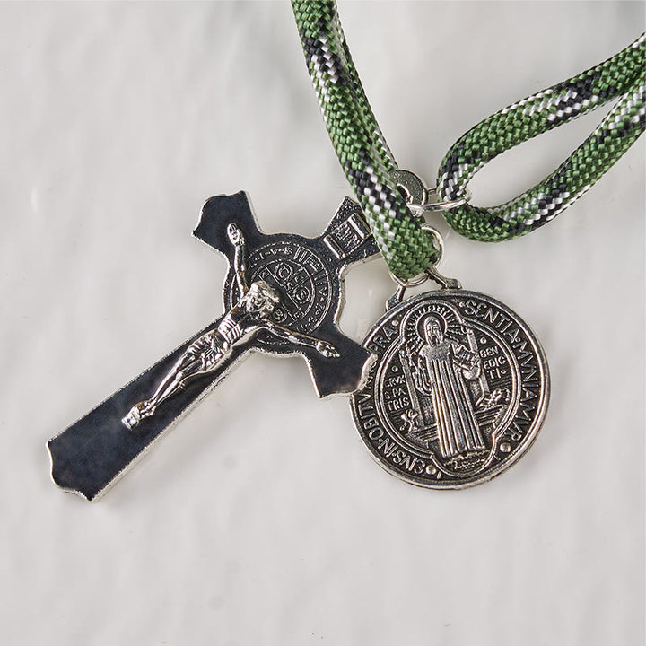 Christianartworkshop St. Benedict Medal & Crucifix of 10 mm Round Black Wood Green Paracord Pocket Rosary - image 8