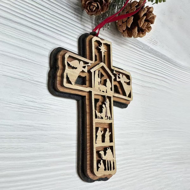 Christianartworkshop Classic Style Cross Nativity Scene Angel Lamb Christmas Nativity Hanging Ornaments - image 2