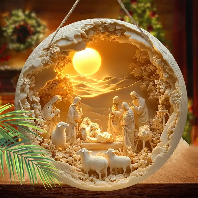Christianartworkshop Classic Style The Holy Family Lamb 2D Christmas Nativity Hanging Ornaments - image 2