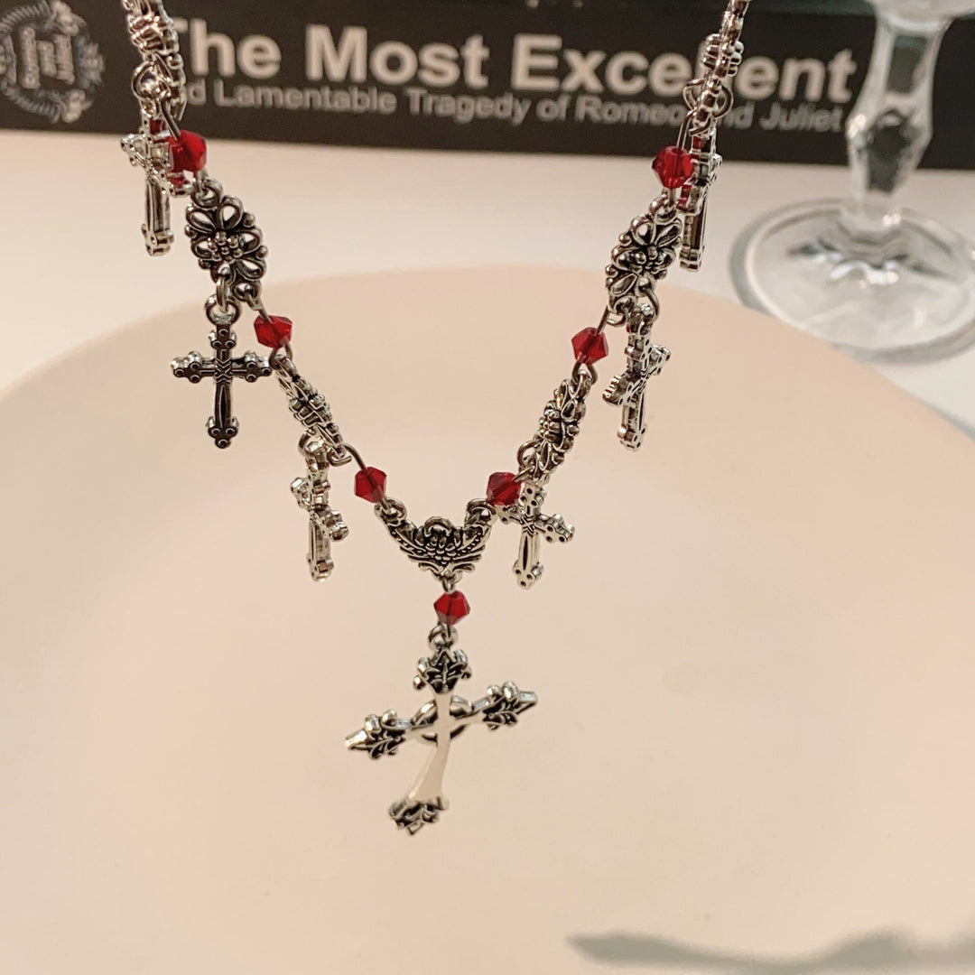 Christianartworkshop Modern Style Scarlet Beads Cross Divine Faith Necklace - image 4