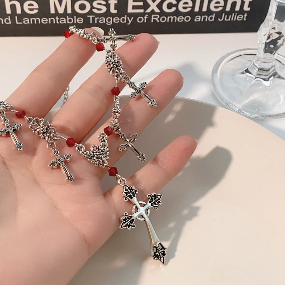 Christianartworkshop Modern Style Scarlet Beads Cross Divine Faith Necklace - image 3