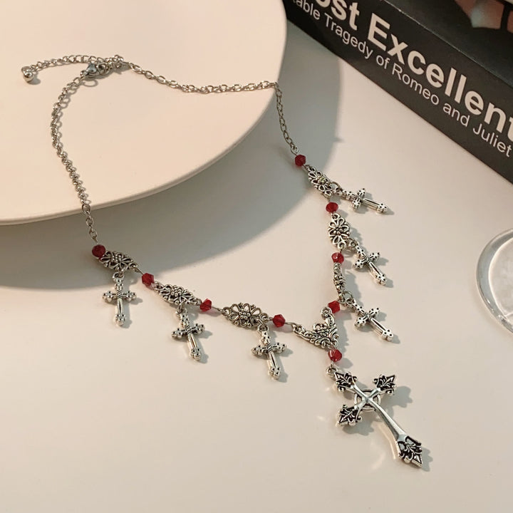 Christianartworkshop Modern Style Scarlet Beads Cross Divine Faith Necklace - Cross - image 1