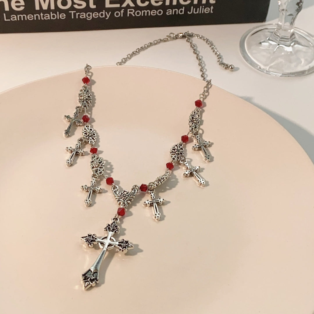 Christianartworkshop Modern Style Scarlet Beads Cross Divine Faith Necklace - image 2