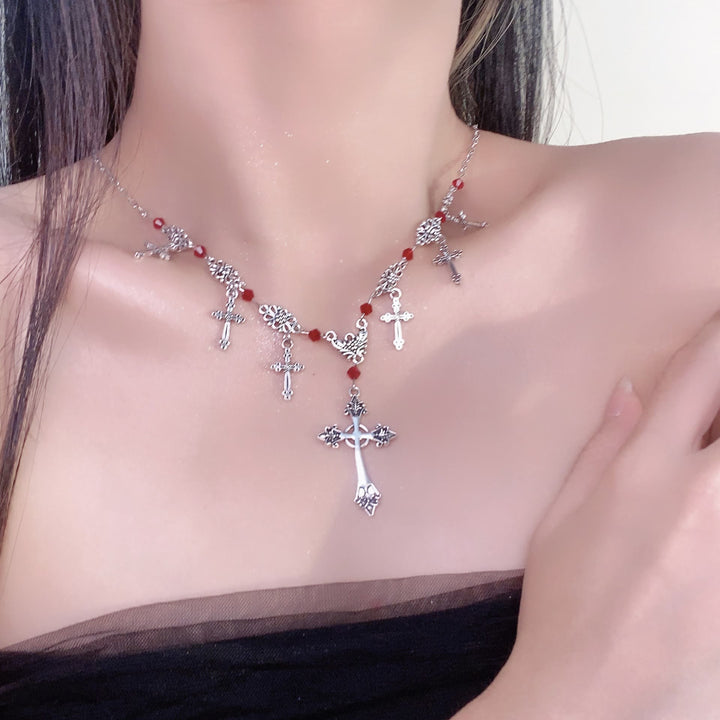 Christianartworkshop Modern Style Scarlet Beads Cross Divine Faith Necklace - image 5