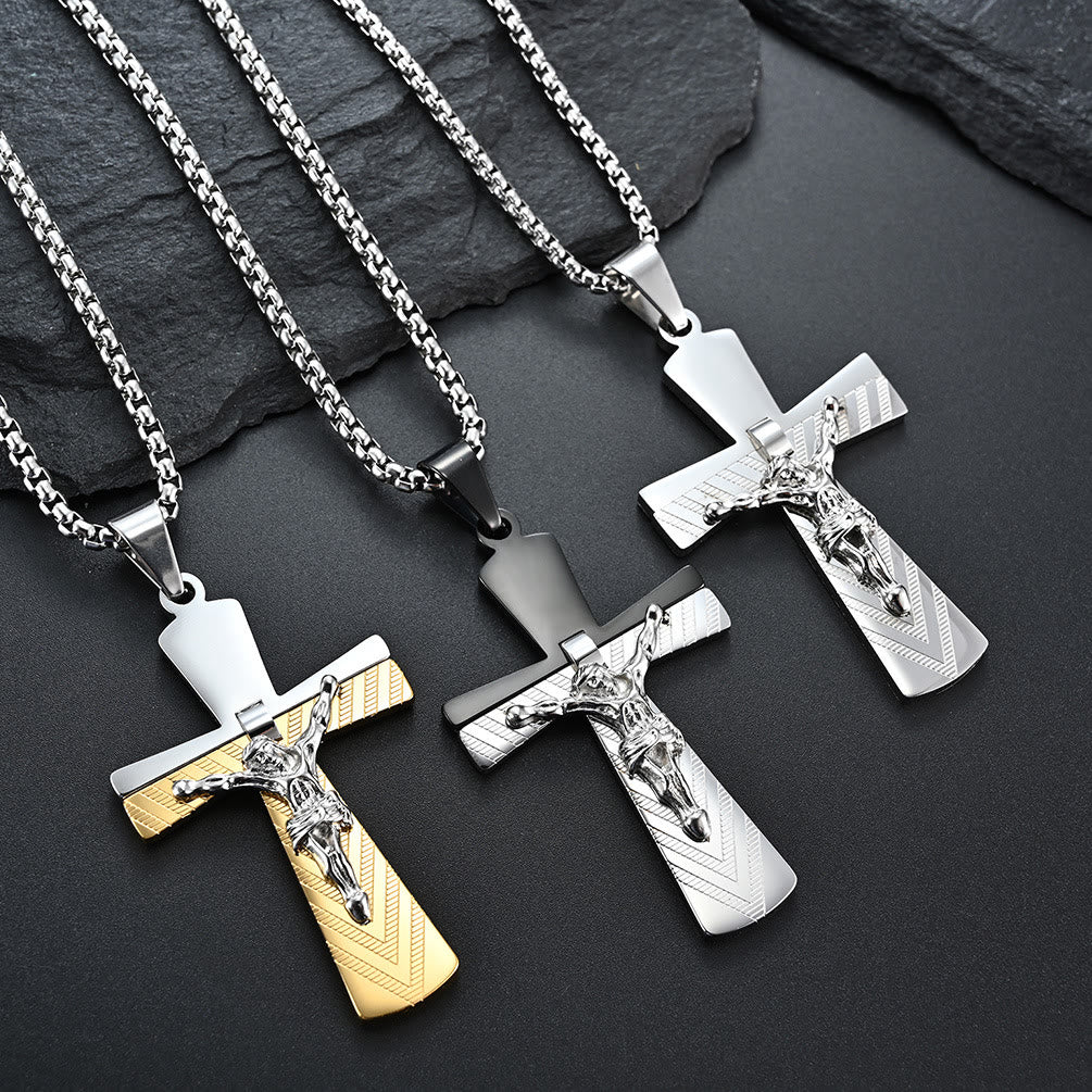 Christianartworkshop Modern Style Crucifix Cross Jesus Sacred Faith Stainless Steel Necklace - image 1
