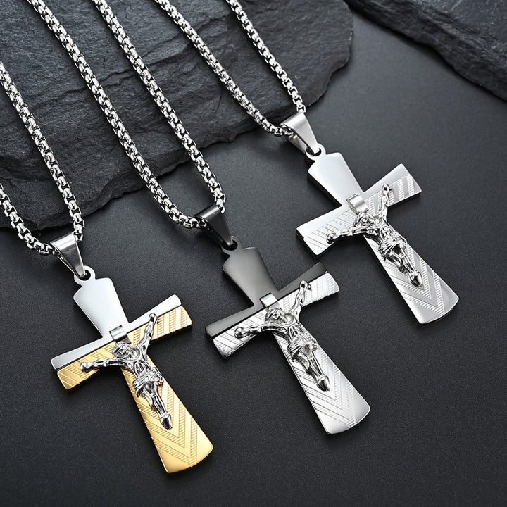Christianartworkshop Modern Style Crucifix Cross Jesus Sacred Faith Stainless Steel Necklace - image 1