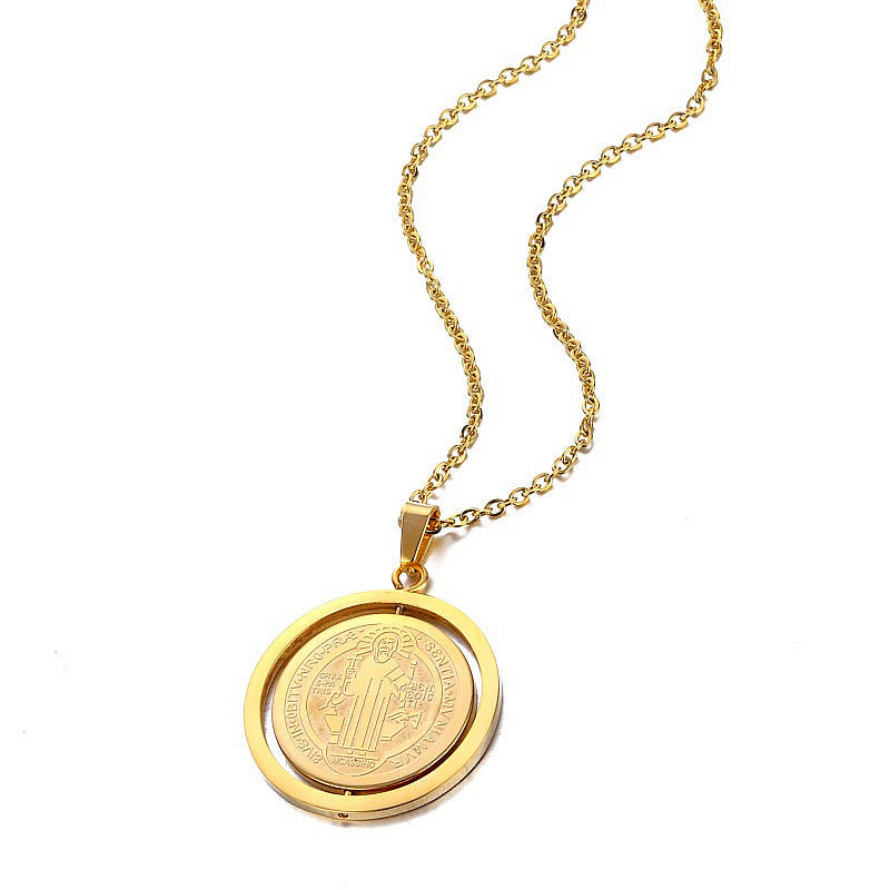 Christianartworkshop Classic Style Dual-Sided Rotatable St. Benedict Medal Pendant Necklace - Gold - image 2