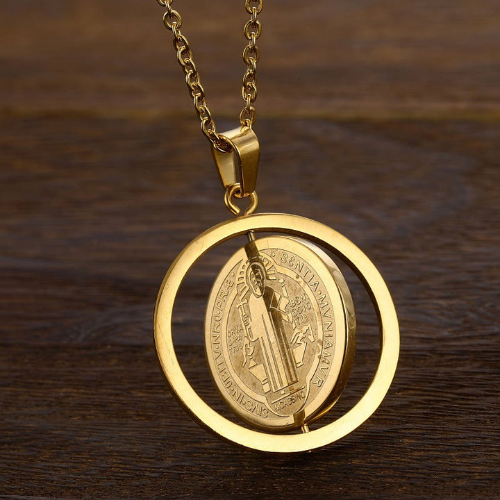 Christianartworkshop Classic Style Dual-Sided Rotatable St. Benedict Medal Pendant Necklace - image 3