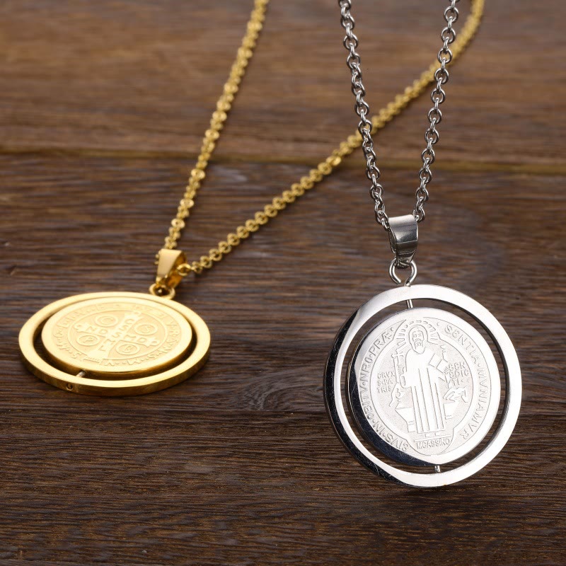 Christianartworkshop Classic Style Dual-Sided Rotatable St. Benedict Medal Pendant Necklace - image 6