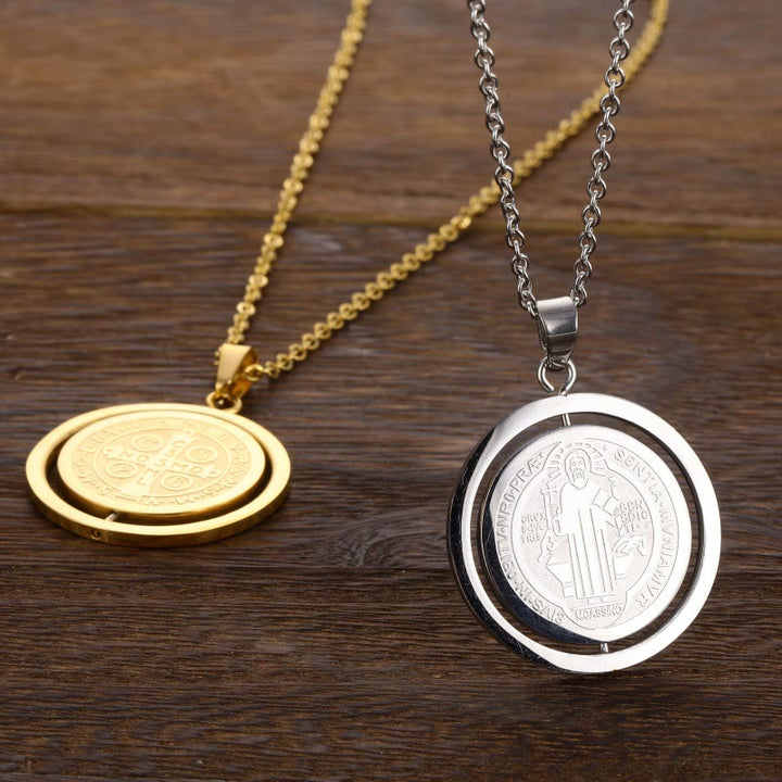 Christianartworkshop Classic Style Dual-Sided Rotatable St. Benedict Medal Pendant Necklace - image 5