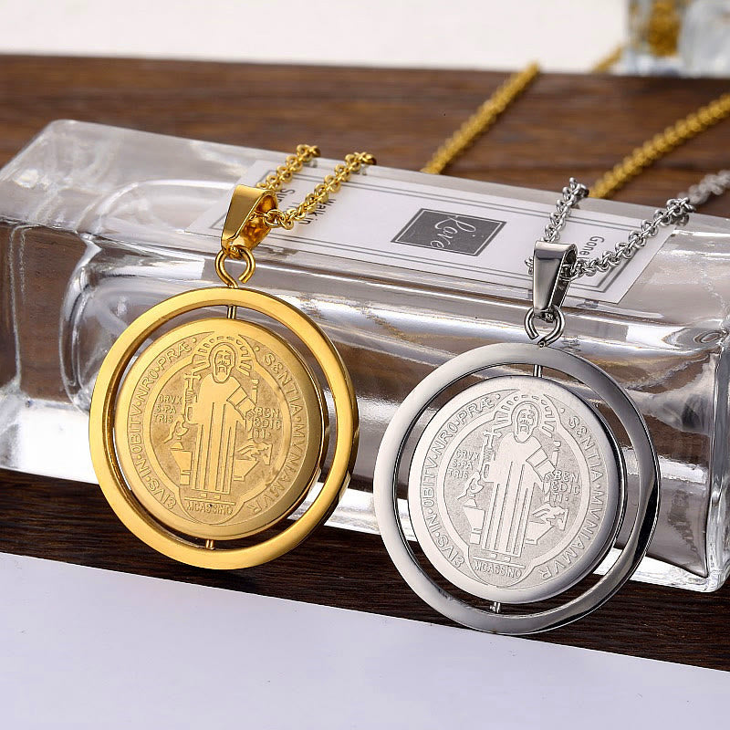 Christianartworkshop Classic Style Dual-Sided Rotatable St. Benedict Medal Pendant Necklace - image 1