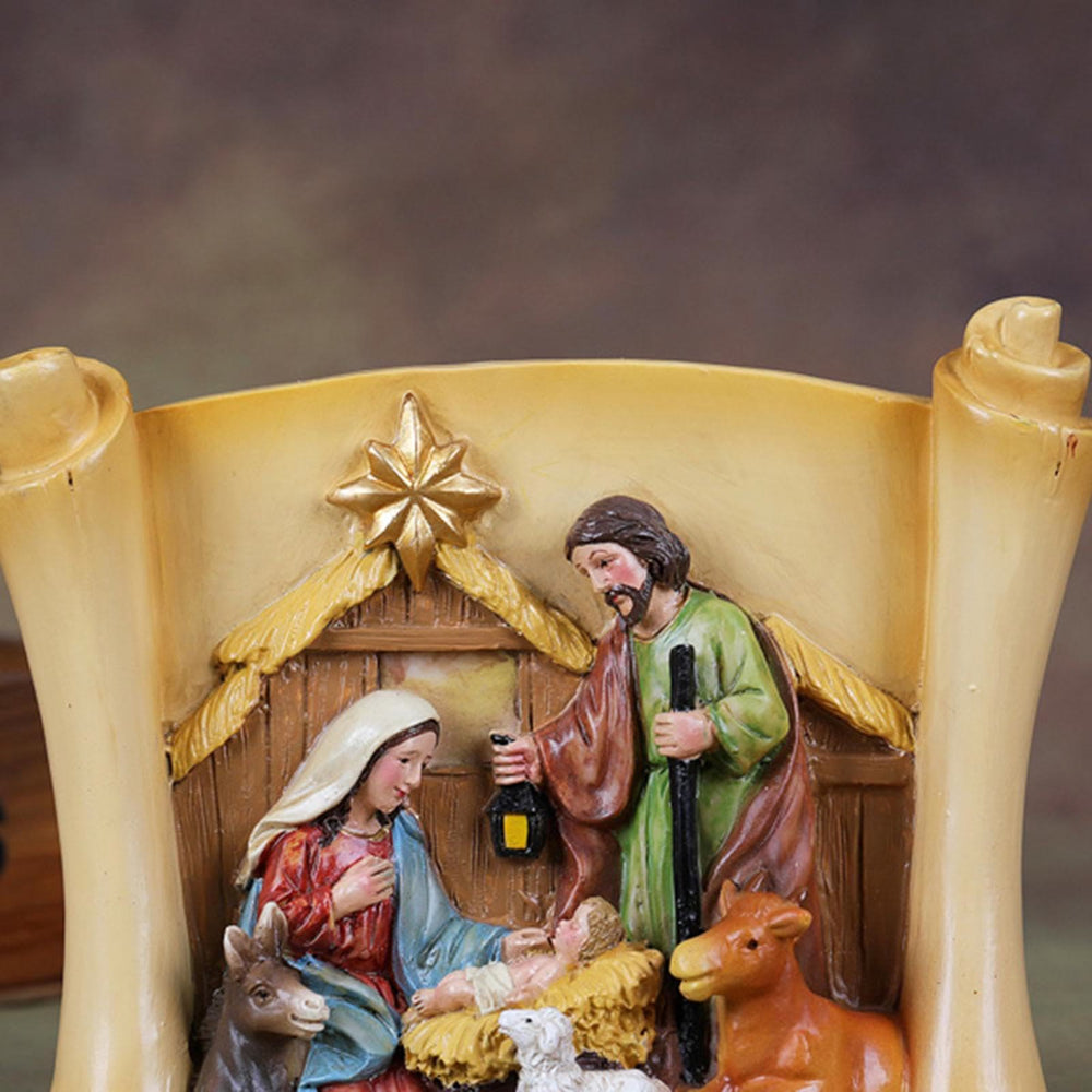 Christianartworkshop Classic Style Colorful Scroll Design Holy Family Nativity Scene Desktop Decorations Ornament - image 2