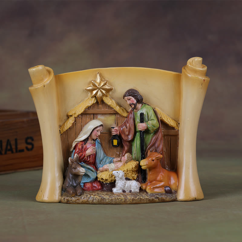 Christianartworkshop Classic Style Colorful Scroll Design Holy Family Nativity Scene Desktop Decorations Ornament - Nativity Scene - image 1