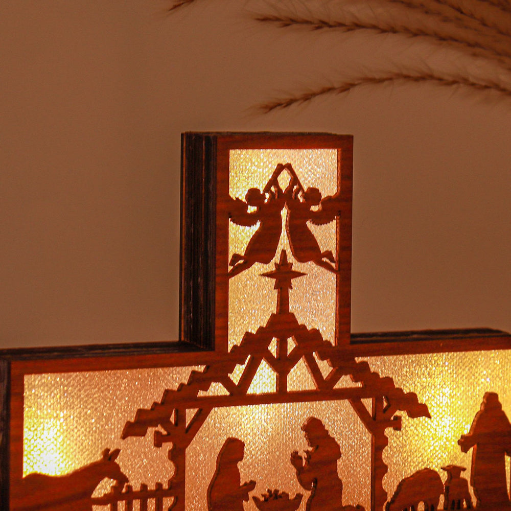 Christianartworkshop Classic Style Angels Nativity Scene Cross Light Up Wooden Desktop Decorations Ornament - image 2