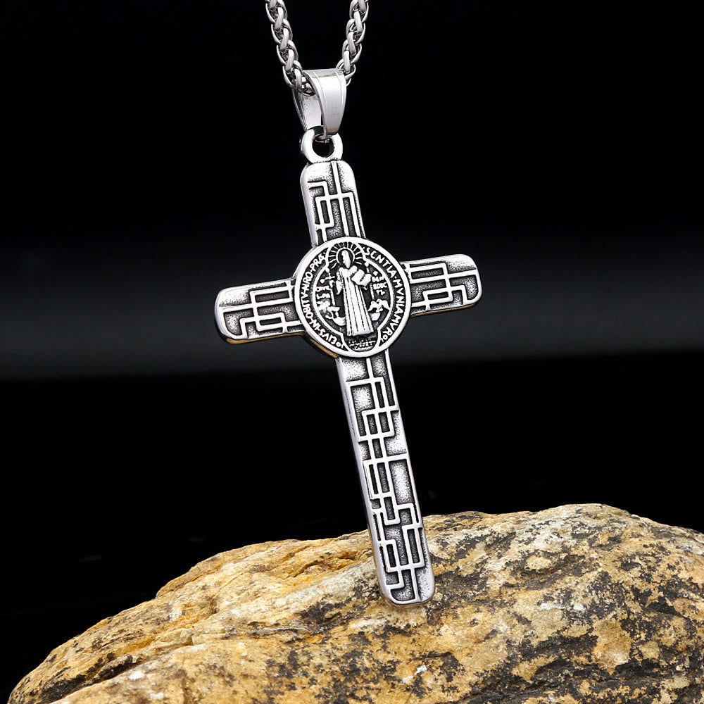 Christianartworkshop St. Benedict Protect us Cross Faith Titanium Pendant Necklace - St. Benedict Cross - image 1
