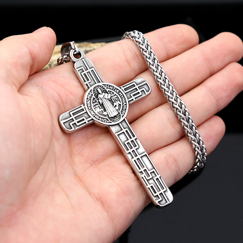 Christianartworkshop St. Benedict Protect us Cross Faith Titanium Pendant Necklace - image 4