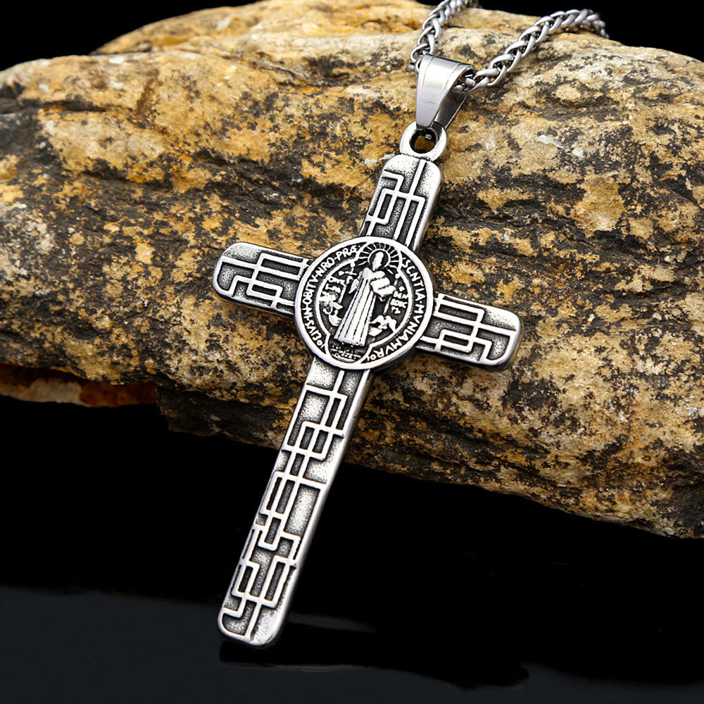 Christianartworkshop St. Benedict Protect us Cross Faith Titanium Pendant Necklace - image 2