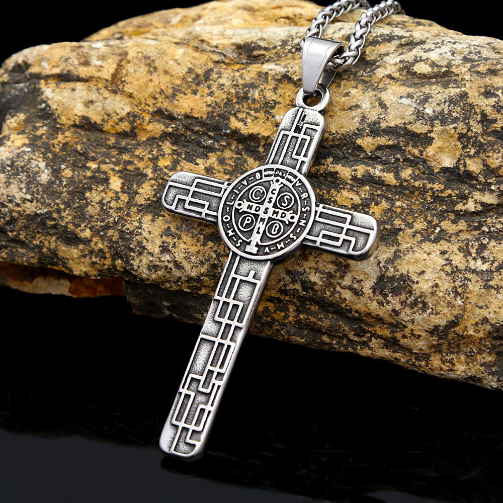 Christianartworkshop St. Benedict Protect us Cross Faith Titanium Pendant Necklace - image 3