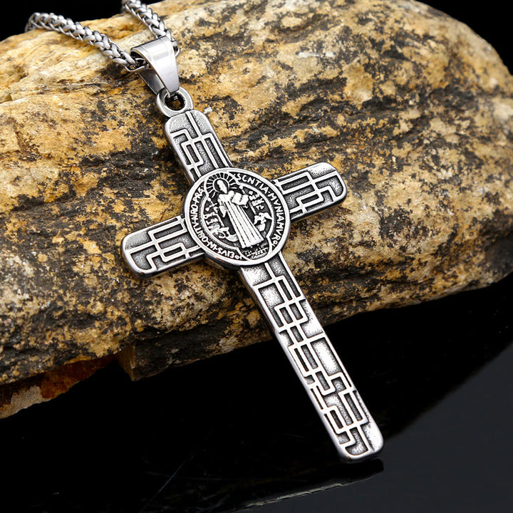 Christianartworkshop St. Benedict Protect us Cross Faith Titanium Pendant Necklace - image 5
