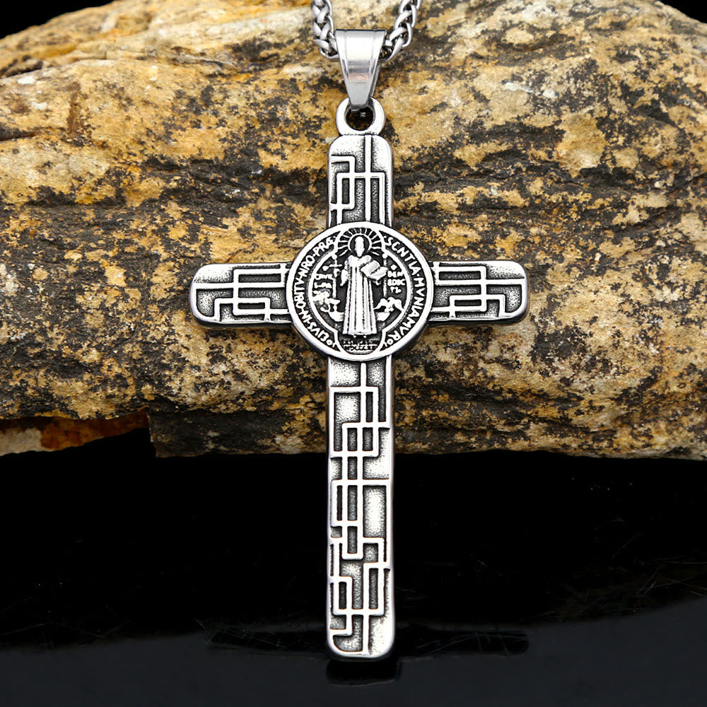 Christianartworkshop St. Benedict Protect us Cross Faith Titanium Pendant Necklace - image 6
