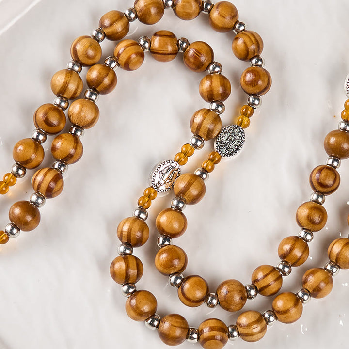 Christianartworkshop Miraculous Medal & Crucifix of 8 mm Round Brown Wood Nylon Cord Rosary - image 5
