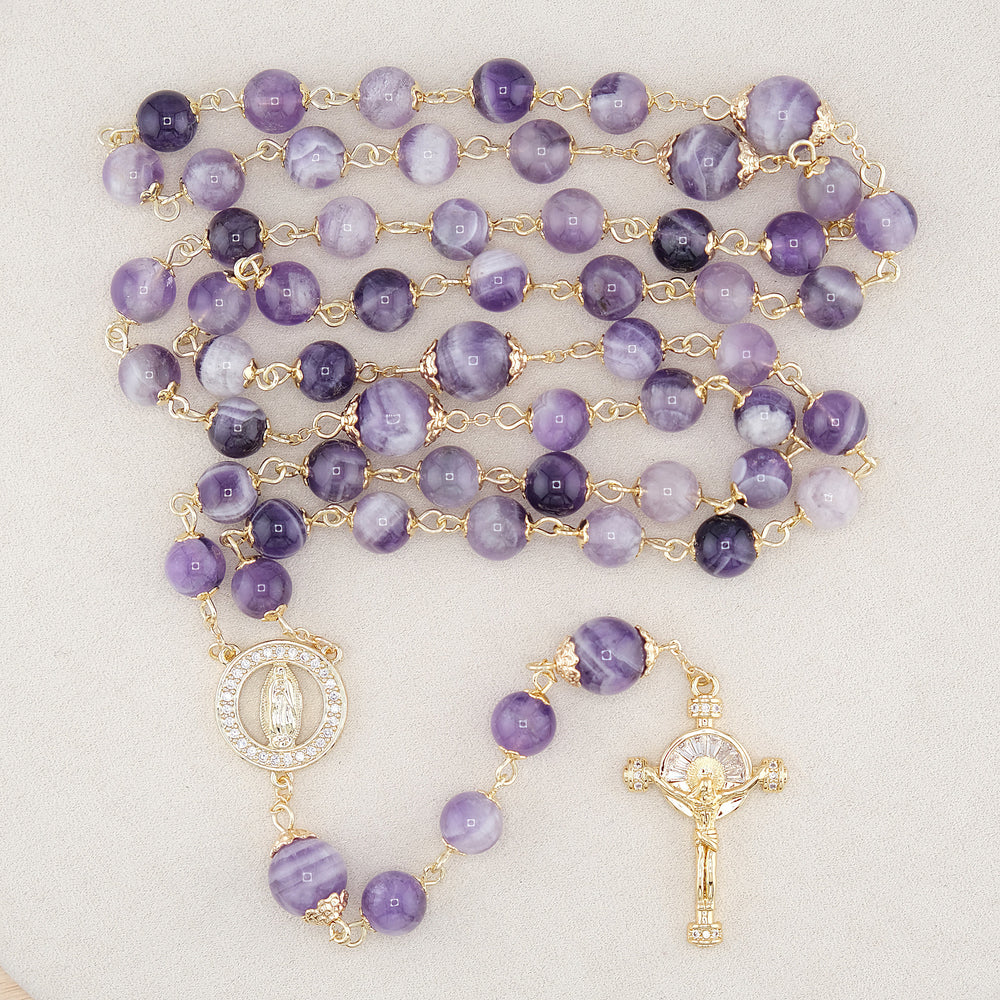 Christianartworkshop Our Lady of Guadalupe & Crucifix of 8mm Round Purple Crystal Rosary - Purple - image 1