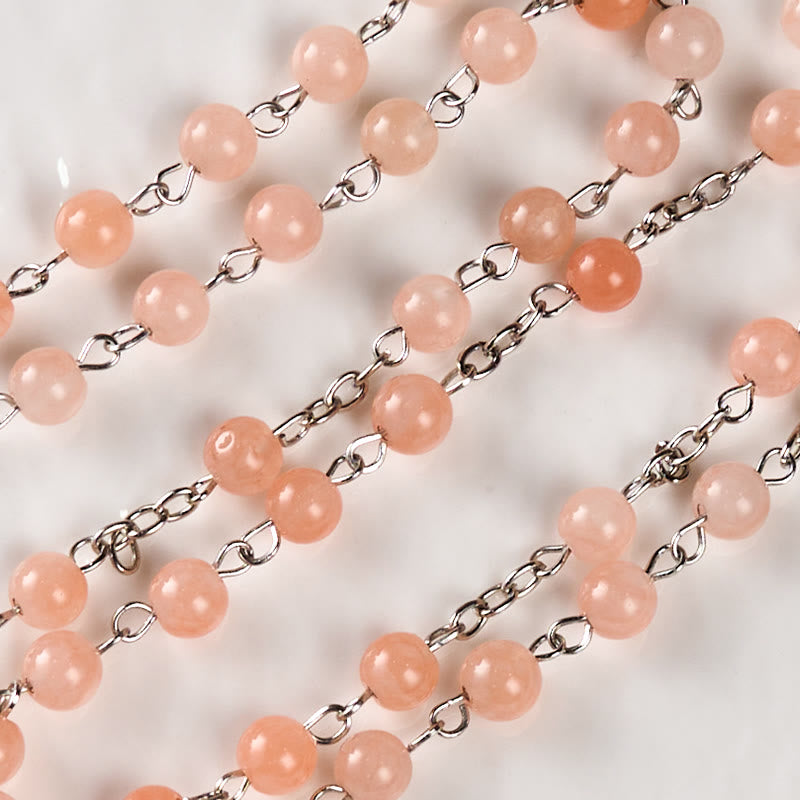 Christianartworkshop Our Lady of Rosary & Crucifix of 6 mm Round Pink Agate Alloy Chain Rosary - image 5
