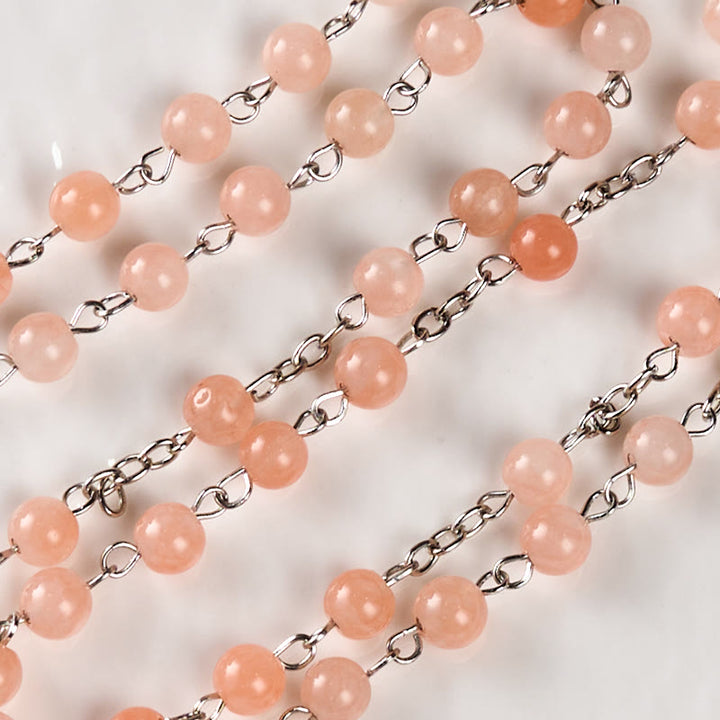 Christianartworkshop Our Lady of Rosary & Crucifix of 6 mm Round Pink Agate Alloy Chain Rosary - image 5