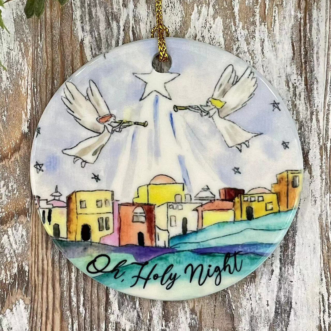 Christianartworkshop Colored Style Oh Holy Night Angels Star Christmas Nativity Hanging Ornaments - Nativity Scene - image 1