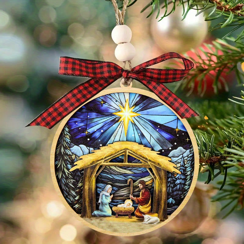 Christianartworkshop Colored Style Holy Family Star Snow Nativity Scene Christmas Nativity Hanging Ornaments - image 2