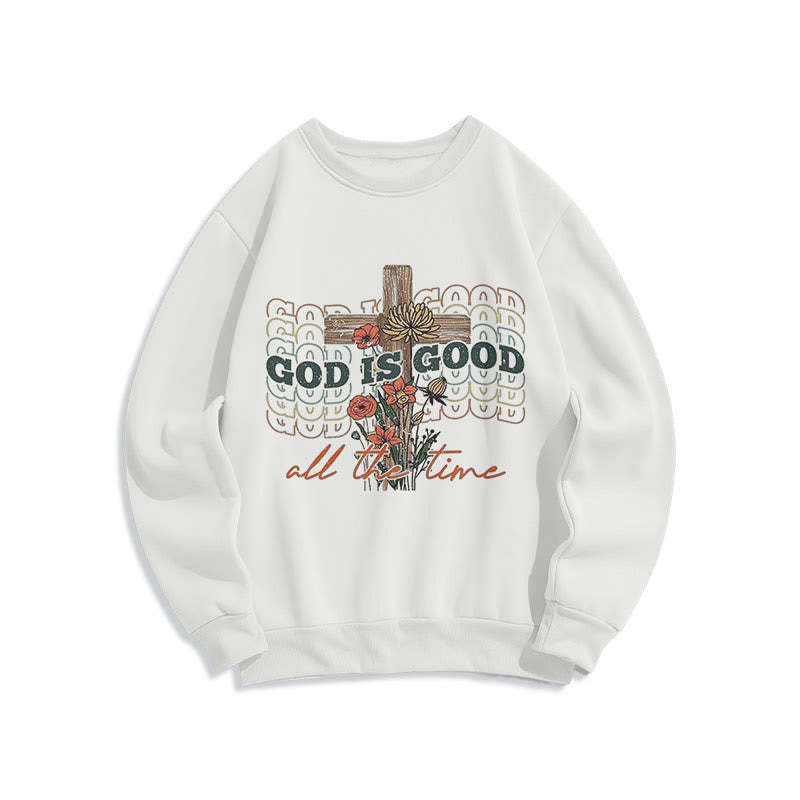 Christianartworkshop Classic Colored Style God is Good All the Time Fleece Lined Polyester Sweatshirt - White - 2XL - image 1