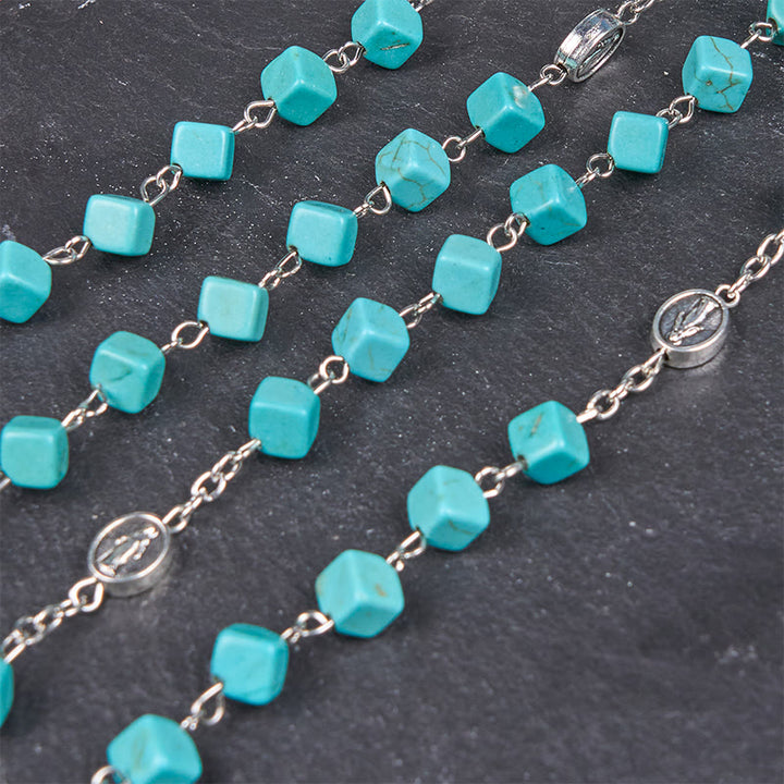 Christianartworkshop 2 Style Irregular Beads Turquoise Alloy Chain Rosary with Our Lady/St. Benedict Medal - image 12