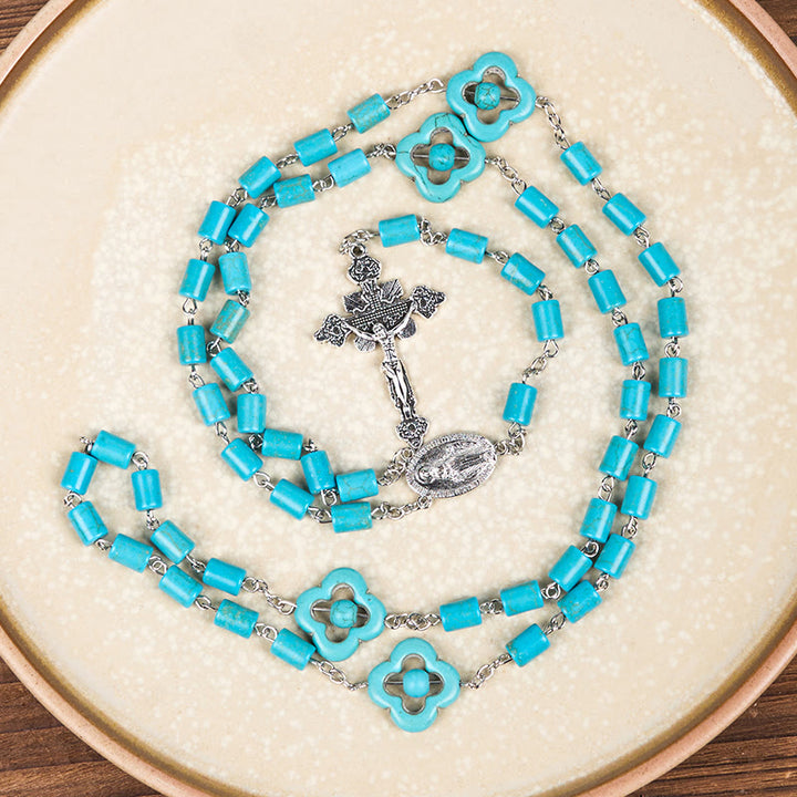 Christianartworkshop 2 Style Irregular Beads Turquoise Alloy Chain Rosary with Our Lady/St. Benedict Medal - image 7