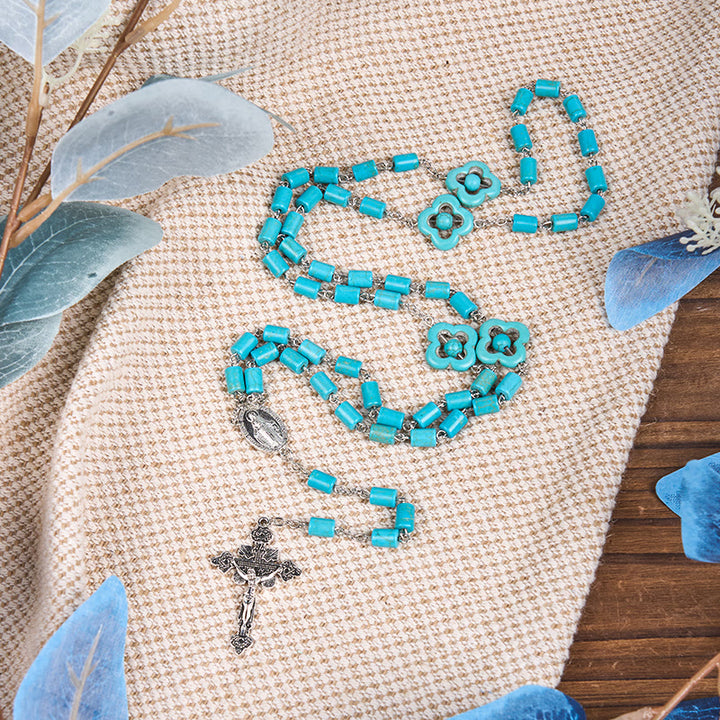 Christianartworkshop 2 Style Irregular Beads Turquoise Alloy Chain Rosary with Our Lady/St. Benedict Medal - image 10