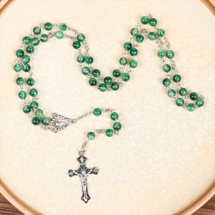 Christianartworkshop Our Lady of Rosary & Crucifix of 6mm Round Green Agate Alloy Chain Rosary - image 4