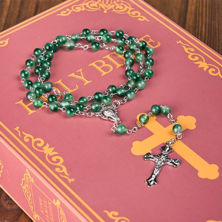 Christianartworkshop Our Lady of Rosary & Crucifix of 6mm Round Green Agate Alloy Chain Rosary - image 3