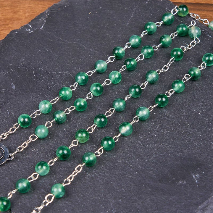 Christianartworkshop Our Lady of Rosary & Crucifix of 6mm Round Green Agate Alloy Chain Rosary - image 7
