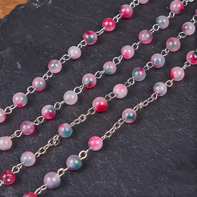 Christianartworkshop Our Lady of Rosary & Crucifix of 6mm Round Multi-pink Agate Alloy Chain Rosary - image 6