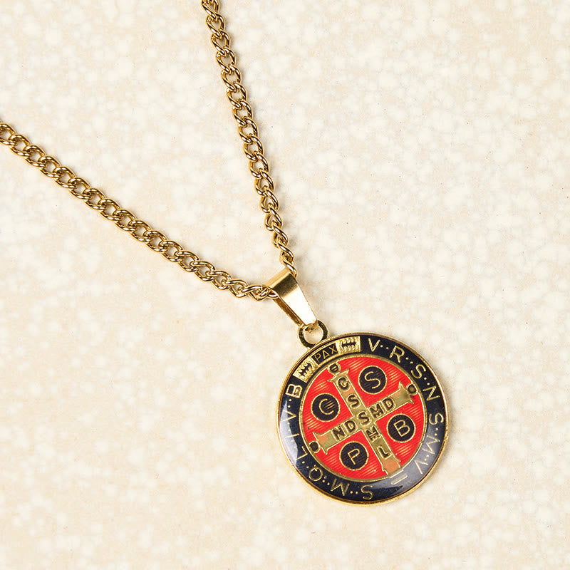 Christianartworkshop 2 Color Retro Style St. Benedict Symbol Protection Faith Pendant Necklace - image 4