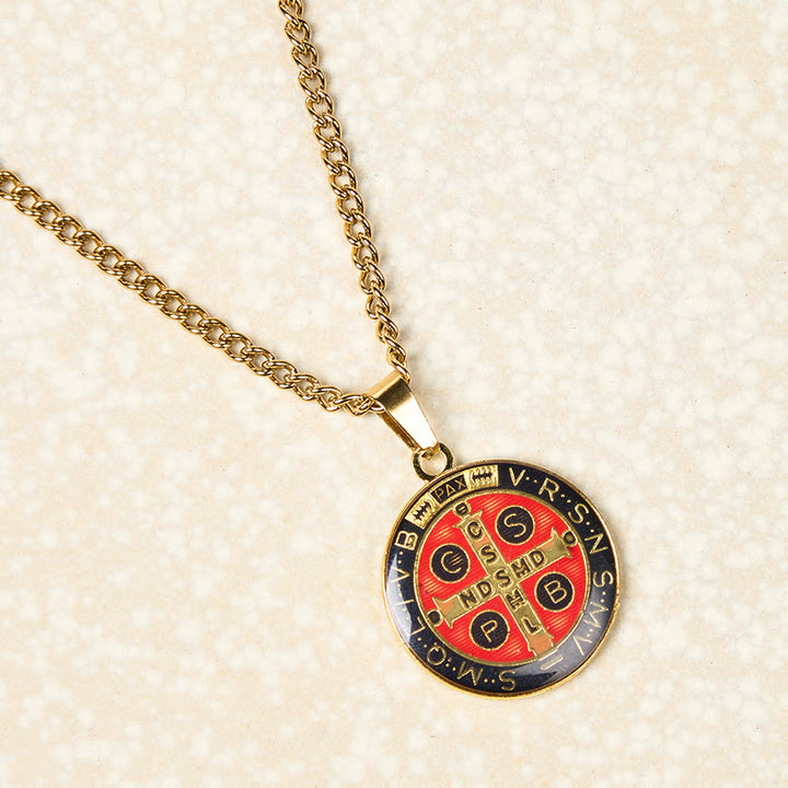 Christianartworkshop 2 Color Retro Style St. Benedict Symbol Protection Faith Pendant Necklace - image 4